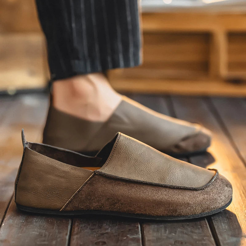 Man Loafers Outdoor Walking Fashion Mens Casual Shoes Soft Leather Comfort Half Slippers Breathable Lazy Driving Shoes Moccasins