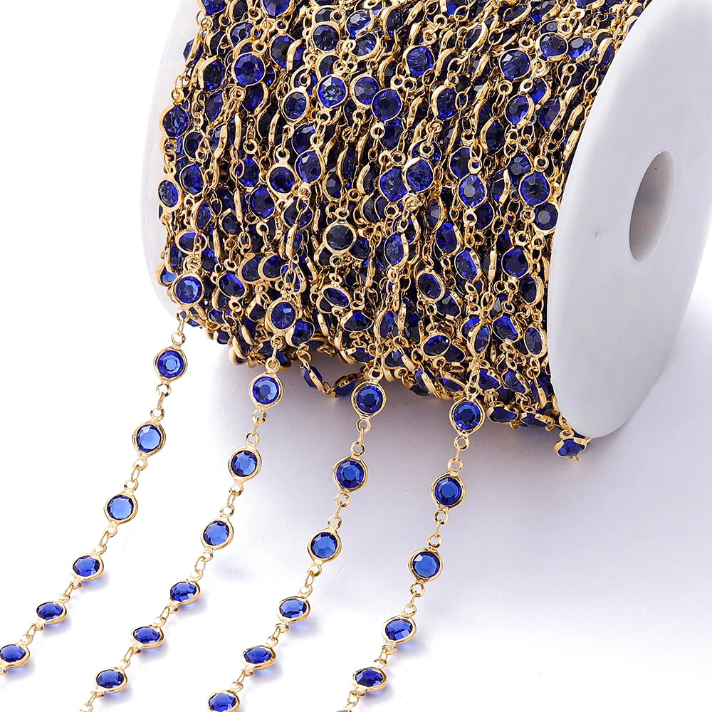 1Meter 6mm Colorful Crystal Beads Beaded Chain Glass Bead Necklace Chain Findings for DIY Bracelet Jewelry Making Supplies