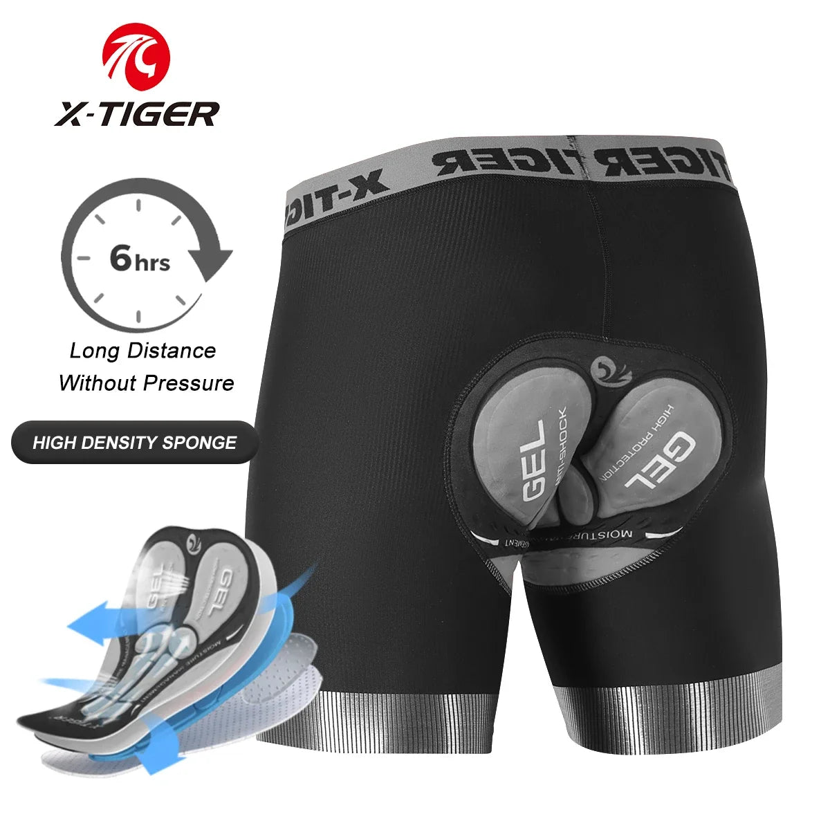 X-TIGER Cycling Underwear Men's Shorts 5D Padded Breathable Sports Riding Bike Bicycle MTB Liner Shorts with Anti-Slip Leg Grips
