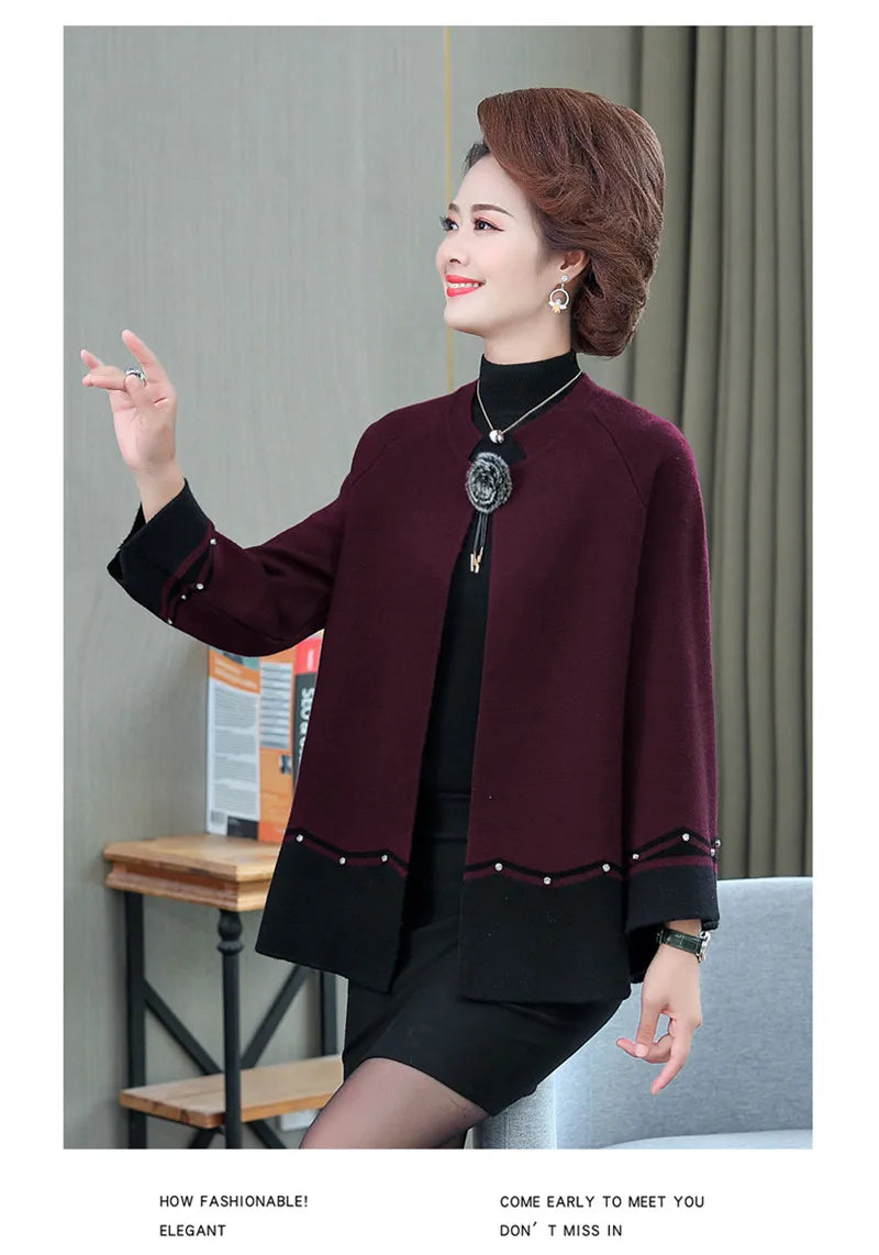 2023 New Spring Autumn Mother Sweater Knitted Cardigan   Jacket Noble Elegant Womem Sweater Coat Middle Aged Female Knitwear Top