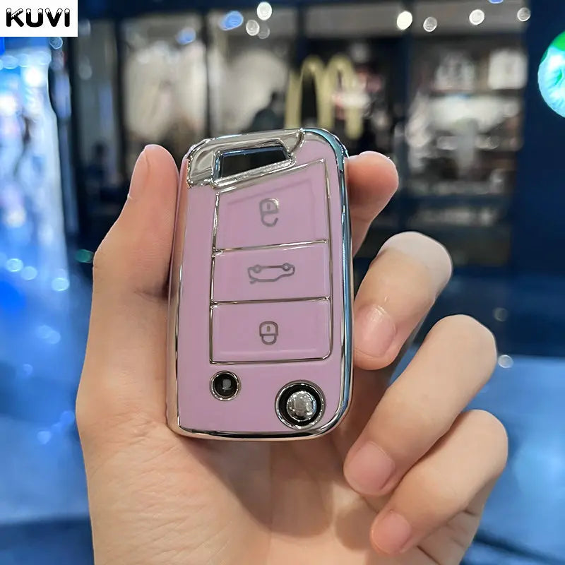 For Volkswagen VW Polo Golf7 MK7 Tiguan for Skoda Octavia Kodiaq Karoq for Seat Ateca Car Key Case Cover Bag Keychain Protector