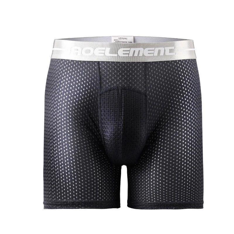 Men's Extra Long Sports Underwear Boxer Running Anti-Wear Legs Large Size Ice Silk Loose 100kg Fat Guy Four Corners