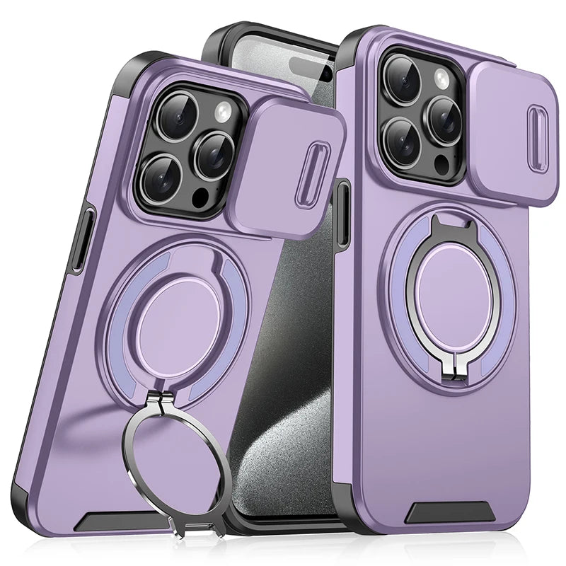 360°Rotating Hidden Metal Car Holder Ring Push Window Protection Lens Shockproof Phone Case For IPhone 16 Pro Max 16 Plus Cover