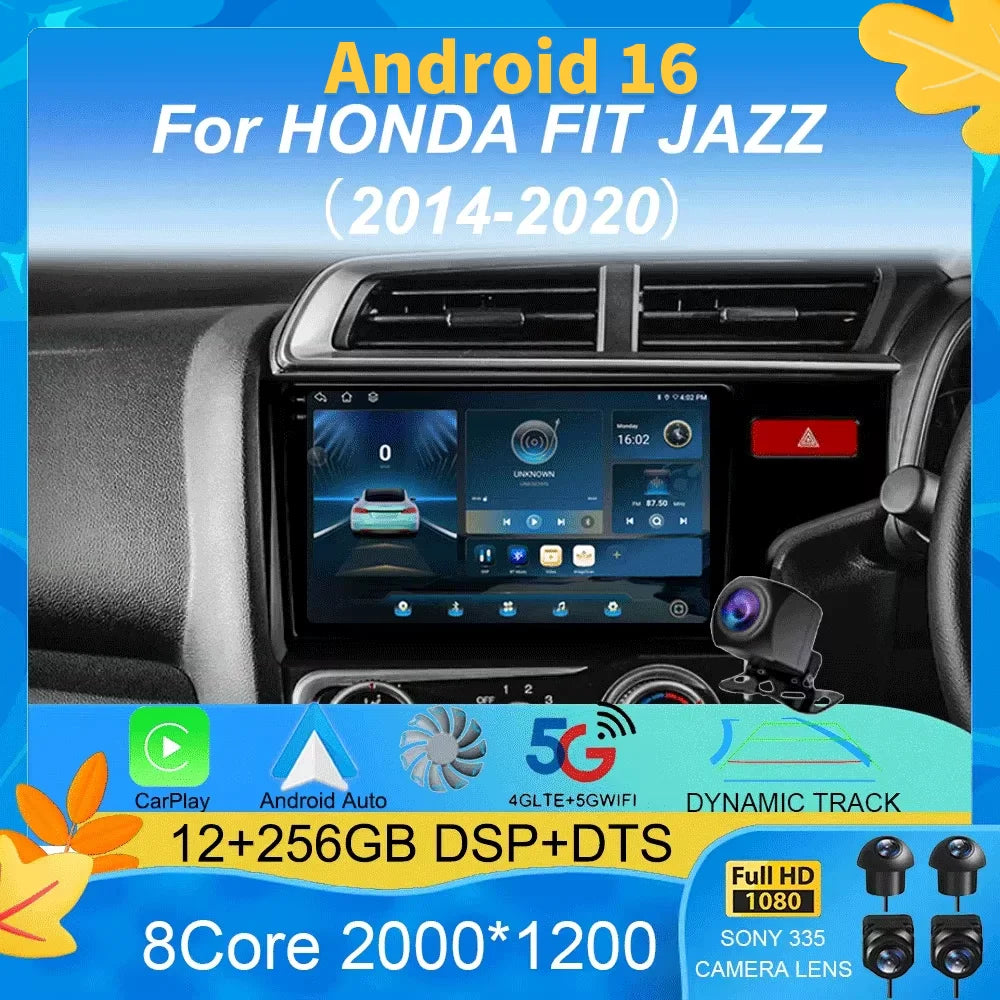 2K Screen Android 16 Carplay Multimedia Radio Player for HONDA FIT JAZZ 2014-2020 DSP 2din Autoradio Stereo Head Unit