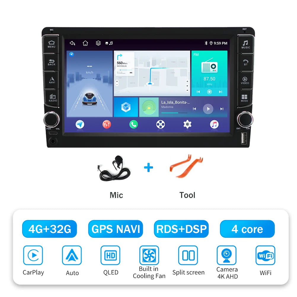 Android 16  For Kia RlO 2 2005 - 2011 2 Din Video Player Car Radio Multimedia Stereo Navigation Carplay AUTO Head Unit Audio  GP