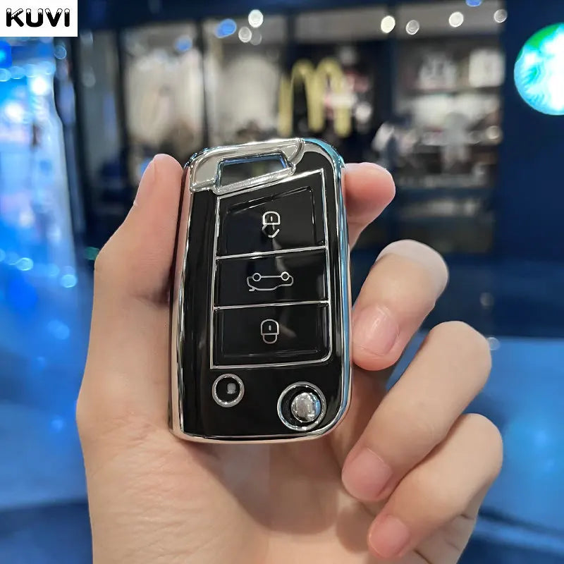 For Volkswagen VW Polo Golf7 MK7 Tiguan for Skoda Octavia Kodiaq Karoq for Seat Ateca Car Key Case Cover Bag Keychain Protector