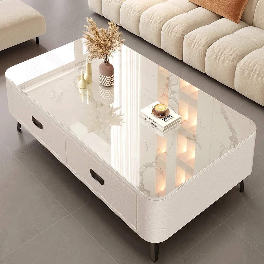 Luxury Marble Effect Coffee Tables Modern Design Square Storage Coffee Tables Minimalist Aesthetic Stolik Kawowy Home Furniture