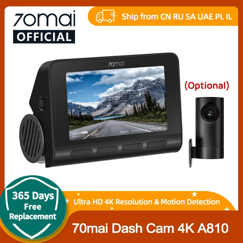 70mai 4K Dash Cam A810 Front Rear Set Suppor 4G Module LTE UP04 Remote Control GPS ADAS Car DVR 70mai A810 Car DVR