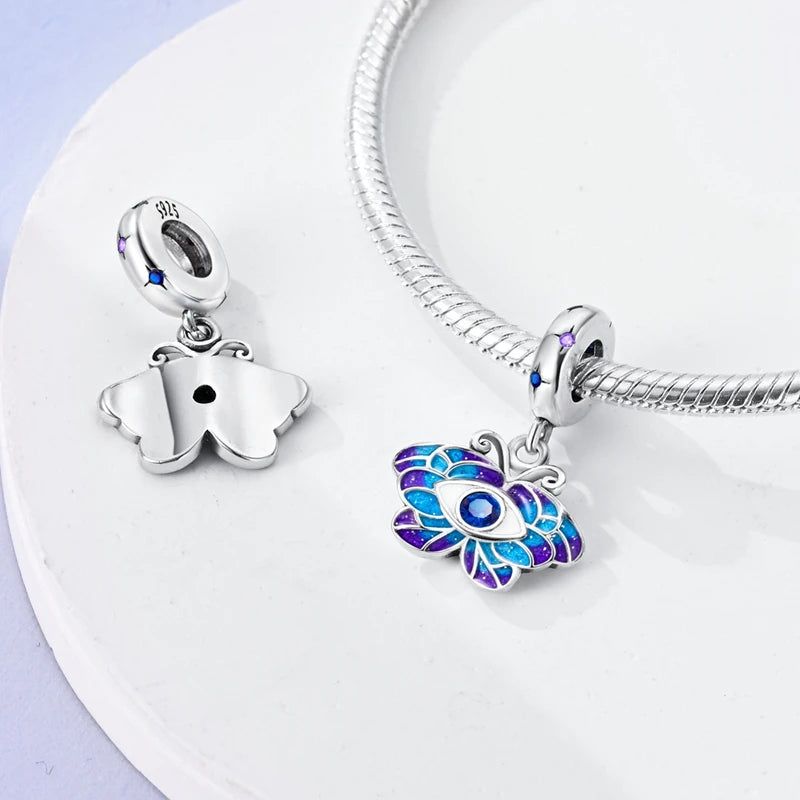 925 Sterling Silver Colorful Butterfly Dragonfly Feathers Charms Luminous Stars Pendants Fit Original Bracelets Fine DIY Jewelry