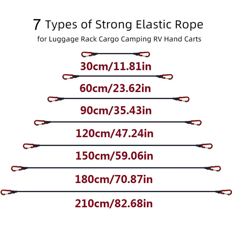 30-210cm 8mm Packing Ropes Outdoor Elastic Bungee Cords with Red Hooks Stretch Lightweight for Bikes Car Luggage Roof Rack Strap