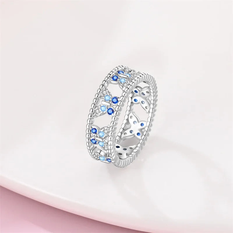 Rings For Women 925 Silver Size 6-9 Ocean Flower Sun Butterfly Heart Hollow Ring Fit For Engagement Weddings Fine Jewelry Gifts
