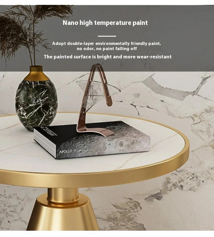 Luxury Round Side Table with Marble Top and Metal Base Modern End Table for Small Space Living Room Bedroom Hotel Use