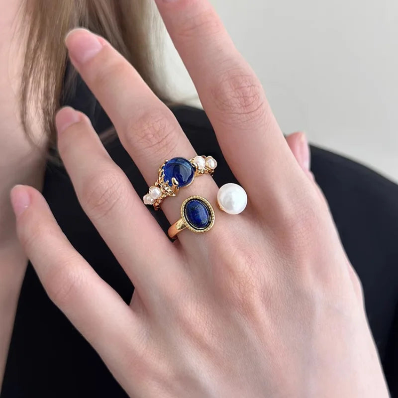 925 Sterling Silver Metal Flower Shell Geometric Rings For Women French Retro Romantic Open Thai
