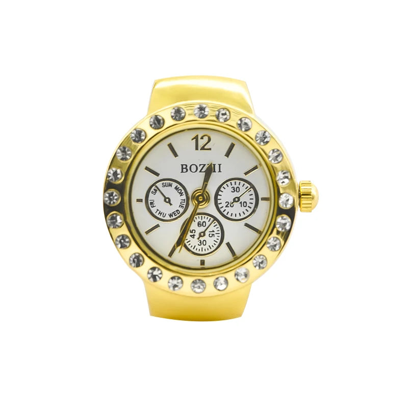 New Hot Sales Creative Diamond Set British Ring Watch Alloy Shell Finger Round Dial Couple Men And Women