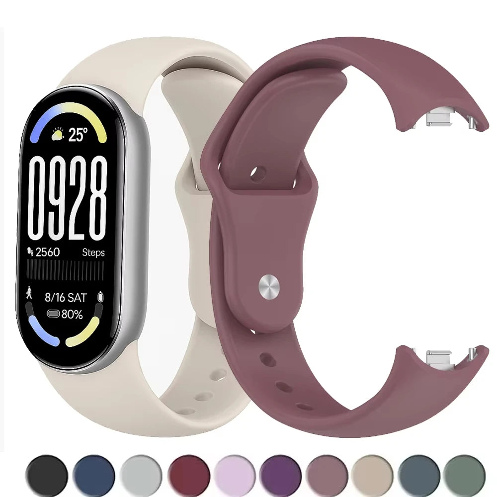 Silicone Watch Band for Xiaomi Mi Band 10 9 8 NFC Soft Waterproof Sport Straps Replacement Wristband for mi band 10 9 Smartwatch