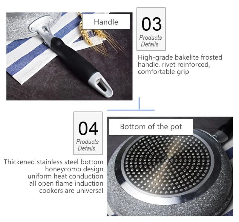 28cm Durable Non-Stick Wok Frying Pan Ceramic Pot Home Steak Skillet Pancake Fried Induction Cooker Gas Stove Special Saucepan