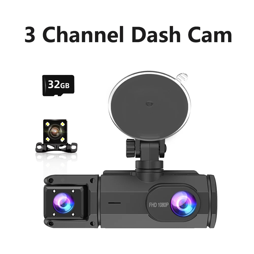 Dash Came For Cars 3 Channels FHD1080P Driving Recorder Car DVR Night Vision Loop Recording G-sensor Tachograph Dashboard Camera