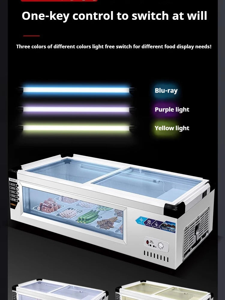 Commercial Refrigerator Freezer Countertop, 140W Portable Display Fridge for Food Stall with 3-Color Lights & Copper Tube Cool