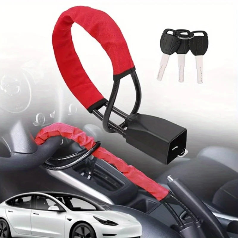 Car Steering Wheel Lock Reinforced Cable Lock in Red Blue Yellow Black Four Colors Automotive Security Deterrent