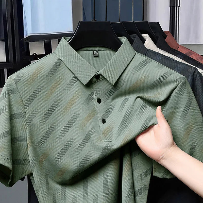 2026 New Men's Business Casual Short Sleeved Printed Polo Shirt Fashionable Breathable Comfortable and Versatile Top