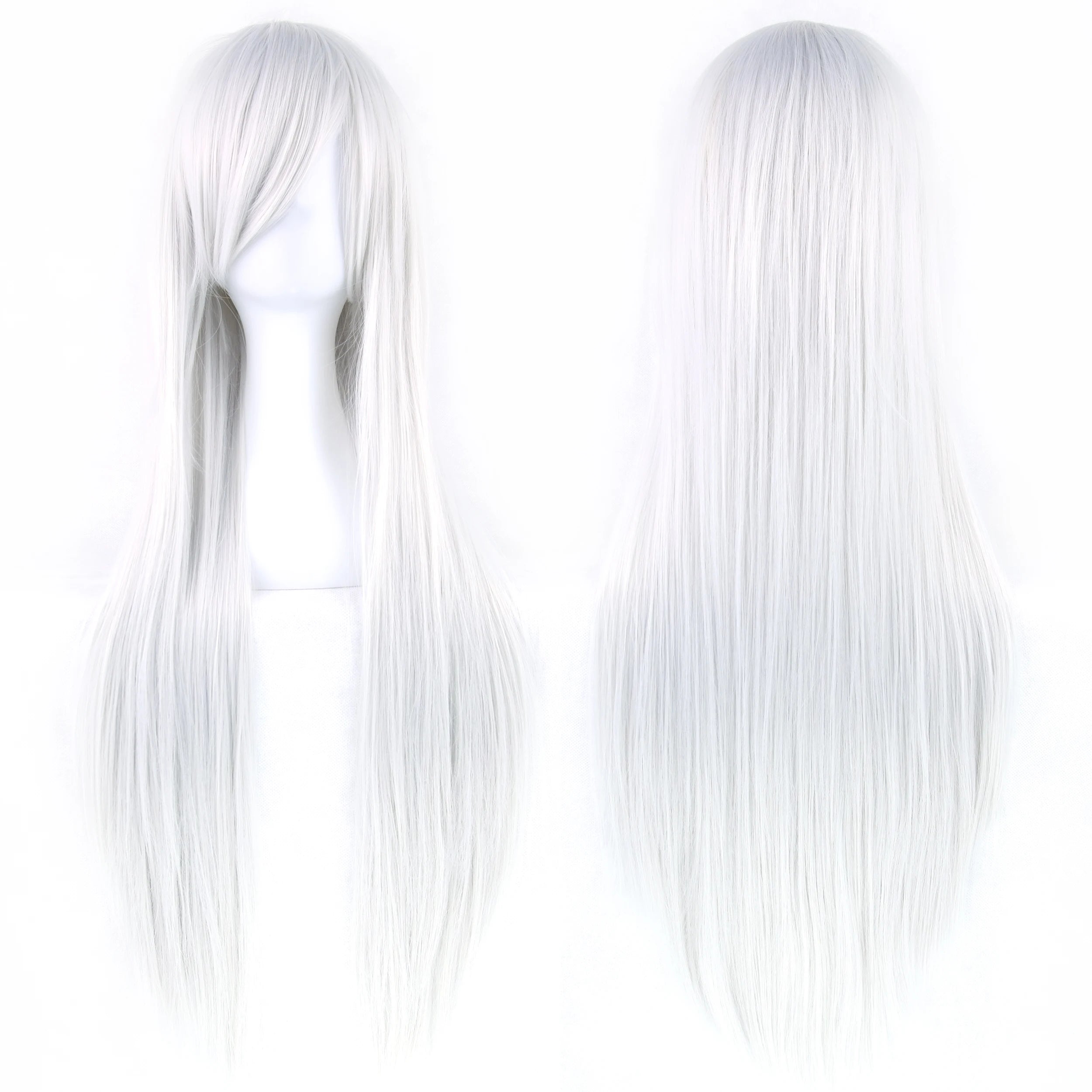Synthetic Sliver White Long Wig for Anime Cosplay Halloween Costume Party Straight Whitish Wig with Bangs