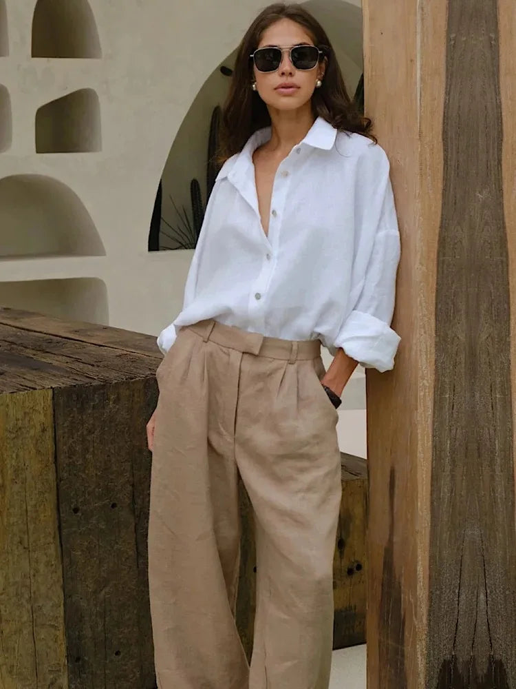 Ammug White Women's Shirt Long Sleeve Elegant Solid Blouse Woman Vintage Summer Loose Shirts for Women Basic Top Collar