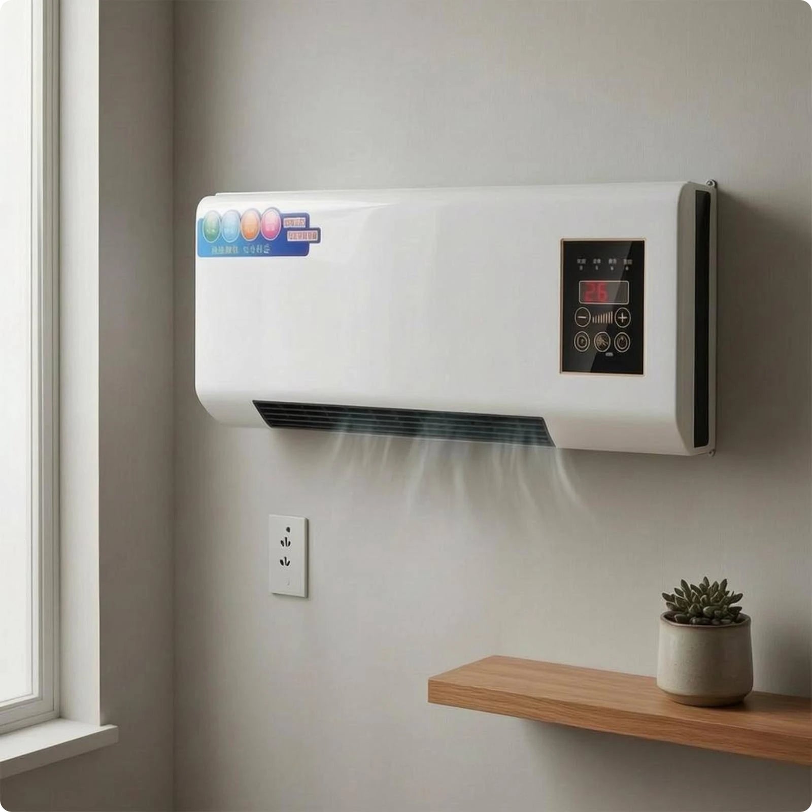 2-in-1 Wall Heater and Cooler Electric Wall-Mounted Heater Fan Home Appliance Wireless Controller Control UK Plug for Indoor