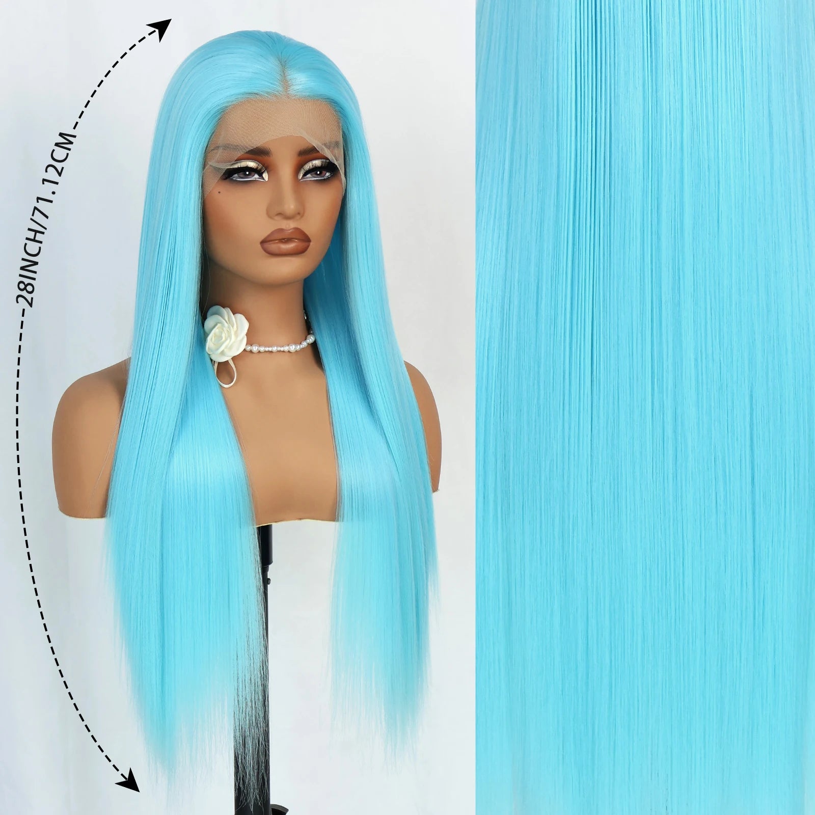 Aubree Synthetic Wigs Blue Hair 13*4 Lace Front Wigs For Daily Use Party Time Long Straight 28 inches 180% Density Glueless