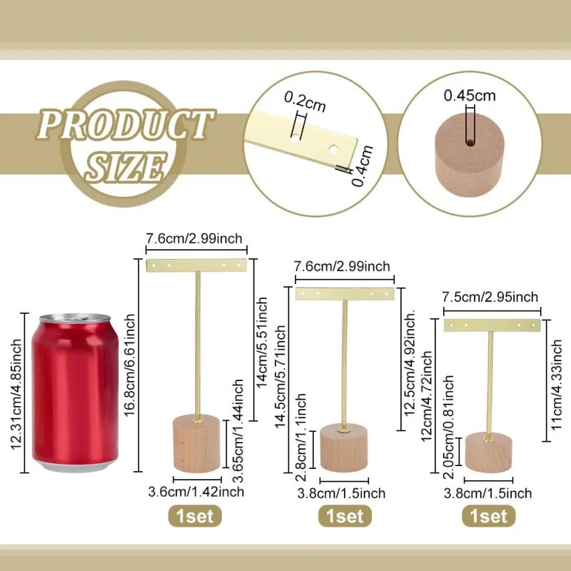 Metal T Bar Earring Display Stand Jewelry Stand with Wooden Round Base Earring Hanging Holders Jewelry Organizer