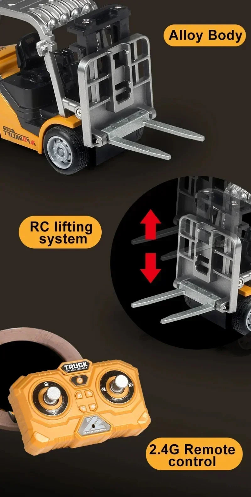 1:64 RC Mini Alloy Car Forklift with Trailer Excavator Desktop Game 2.4G Remote Control Engineering Lift Truck Child's Toy Gifts