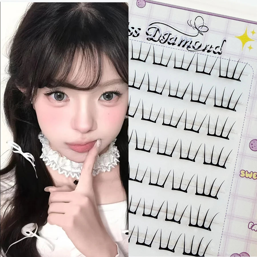 10 Rows Dense Natural False Eyelashes Segmented Glue-free Eyelash Extension Korean Women's Group Lightly Curling Eyelash Cluster