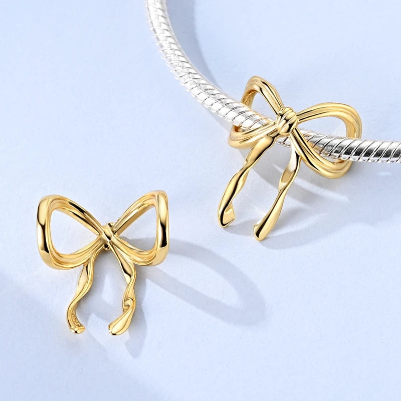 Hot Sales 925 Sterling Silver Golden Series Charms Beads Cross Devil's Eye Bow Charms Pendant Fit Original Bracelet DIY Jewelry
