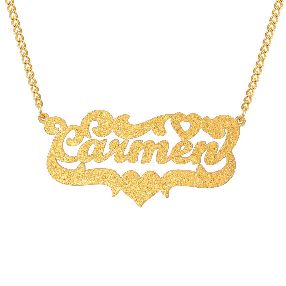 My Shape Custom Name Sparkling Necklaces Stainless Steel Customized Bling Frosted Pendants Personalized Name Chain Jewelry Gifts