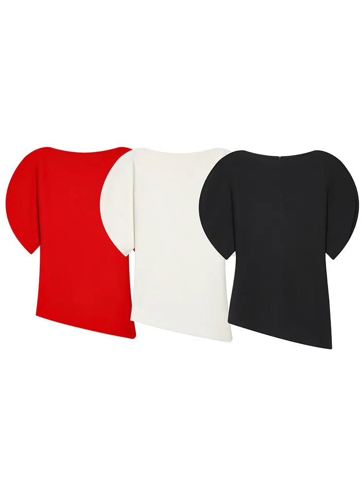HH Women Elegant Solid Puff Sleeve Blouse Asymmetrical Hem O Neck T-Shirts 2026 Spring Fashion Female Streetwear Y2K Tops