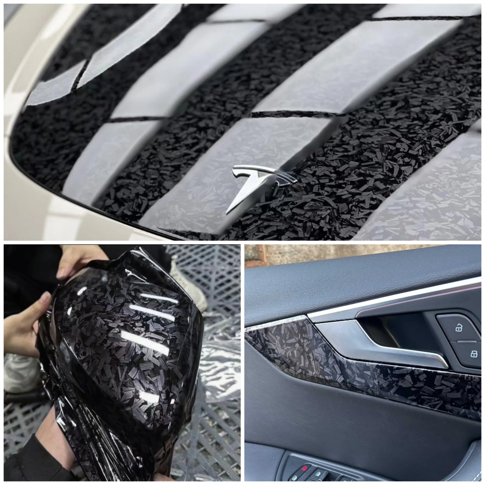 Glossy Laser Forged Carbon Fiber Vinyl Wrap Self-Adhesive Car Sticker Waterproof for Automotive Styling Interior Decoration Film