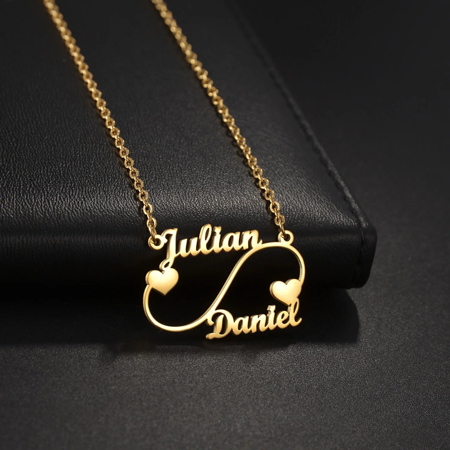 Atoztide Personalized Custom 2 Names Pendant Necklace for Women Stainless Steel Stone Heart Fashion Christmas Jewelry Gift