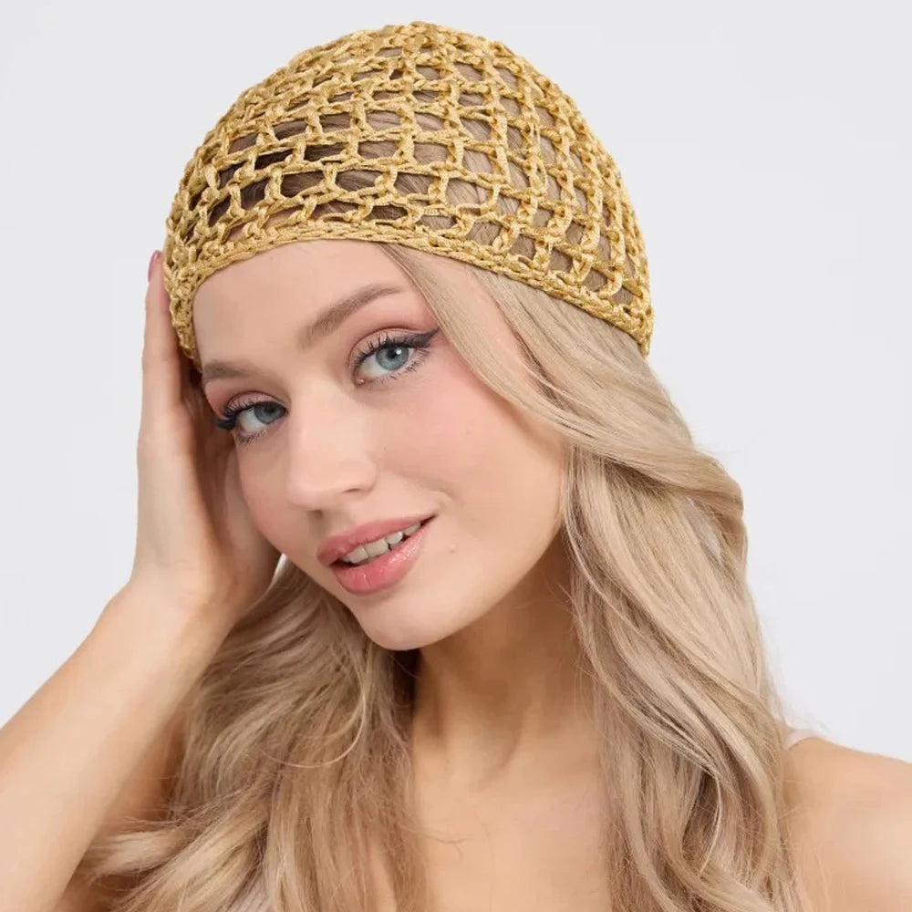 Womens Handmade Mesh Hat Crochet Wig Cap Fashion Solid Color Hair Care Bonnet