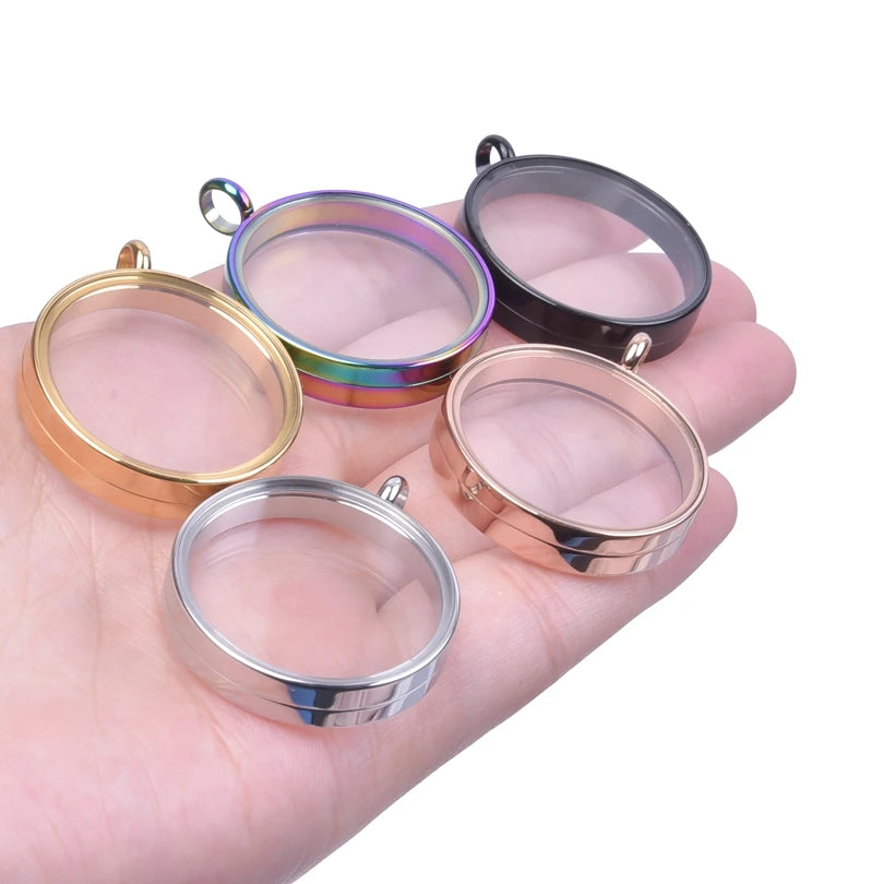 1Pc Stainless Steel Round Reliquary Photo Coin Holder Locket Pendant Openable Glass Cremation Urn Relicario Colgantes Jewelry