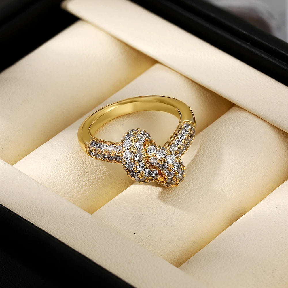 Colored Zircon  Intersection Ring Classic  Design Style Stainless Steel Waterproof Anti Fading Geometry Lady Unique Jewelry Gift