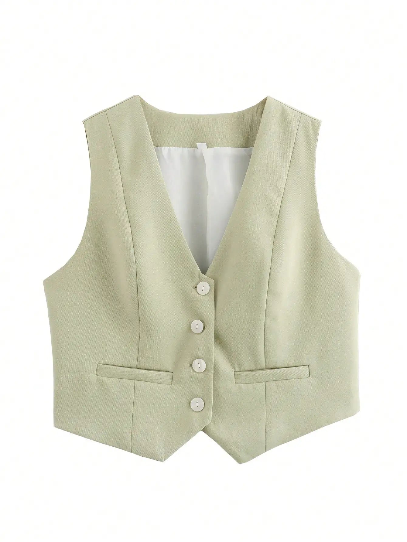 HH Women Fashion Solid Suit Vest Sleeveless Cropped Waistcoat Tops Vests Spring Summer Casual Office Lady Chic Tops