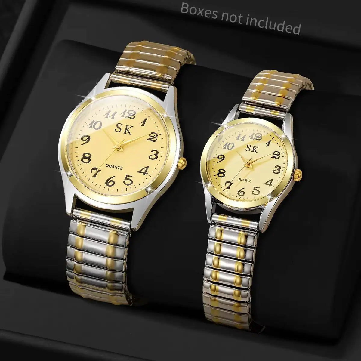 2PCS/Set Fashion Couple Watches Luxury Elastic Strap Women Watches Men Quartz Wristwatches (Without Box）