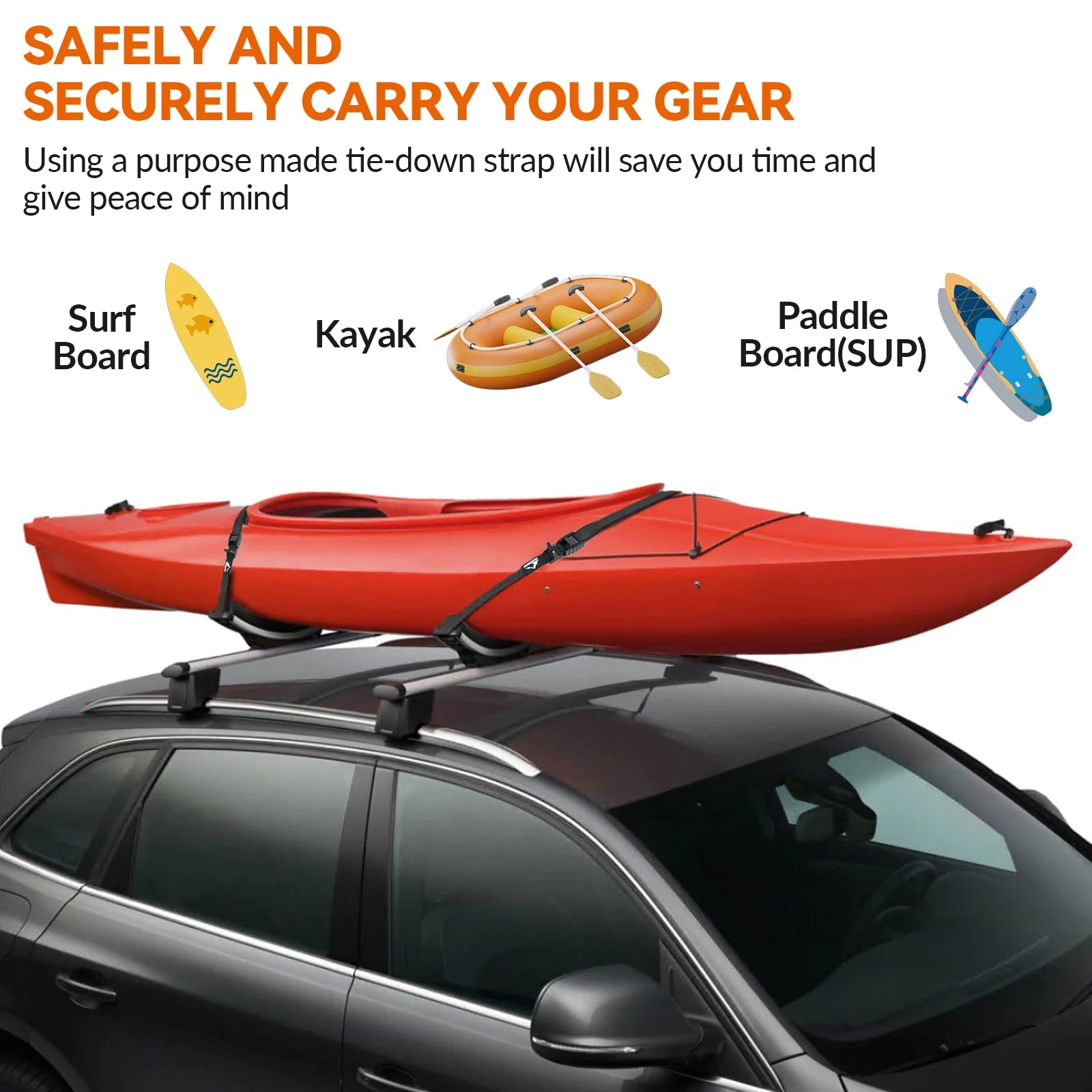 2X 4.5M Car Scratch Resistant Tie Down Straps For Surf SUP Kayak Canoe Motorcycle Cargo Luggage Travel Carrier Ratchet Non-Slip