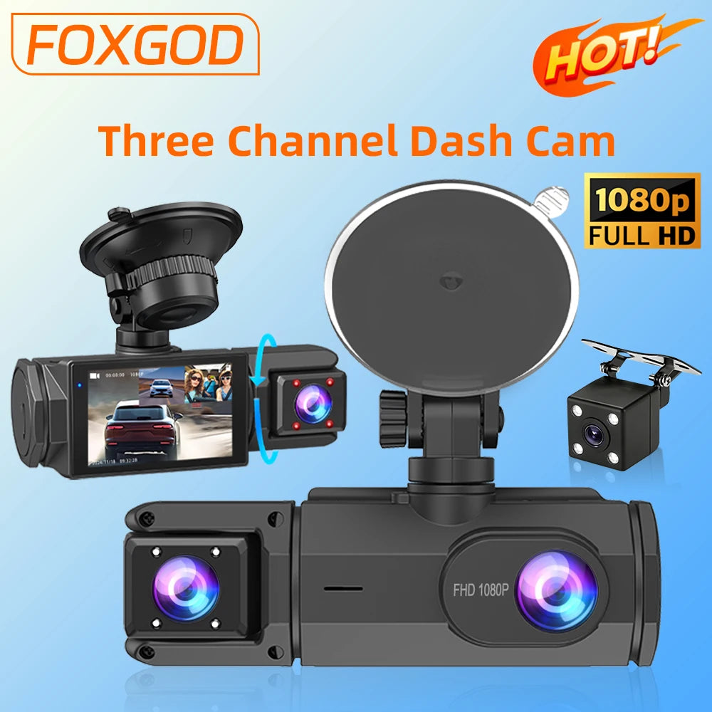 Dash Came For Cars 3 Channels FHD1080P Driving Recorder Car DVR Night Vision Loop Recording G-sensor Tachograph Dashboard Camera