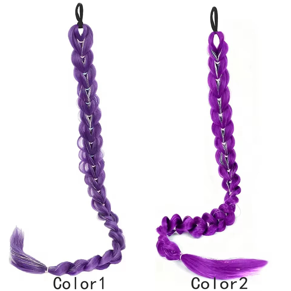 32" Extra-Long Synthetic Purple Braided Wig | Shimmering Metallic | Kids Christmas Costume Hairpiece - Rumi Collection