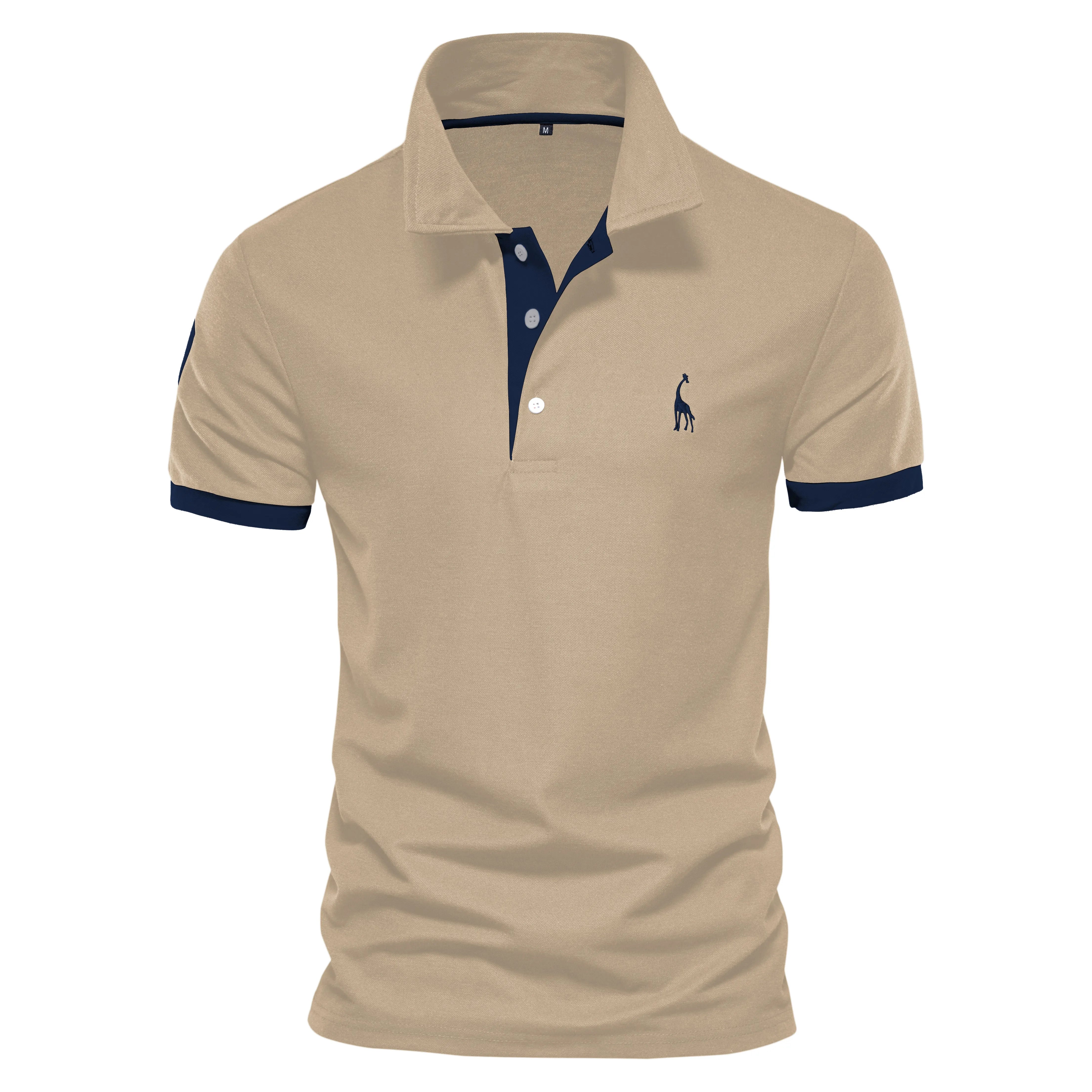 Dropshipping Polo Giraffe Shirt Men Quality Embroidery Summer Short Sleeve Polo Casual Business Social Mens Polos BR Size