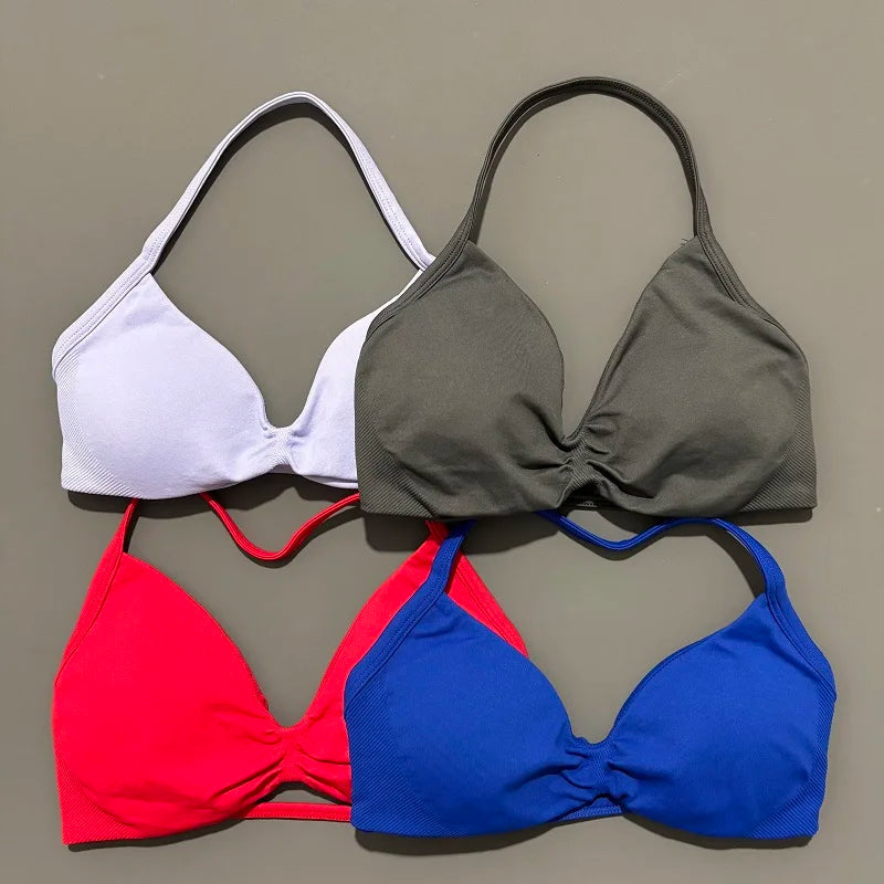 Sports Strappy Bra Yoga Underwear Women Gym Top Running Exercise Backless Bra High Support Active Wear Fitness Workout Halter