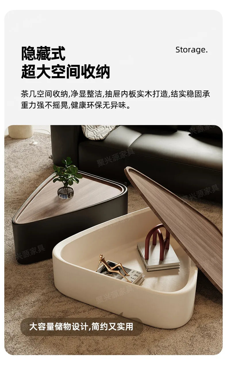Coffee Table Living Room Small Space Luxury Cream Designer Simple Solid Wood Minimalist Storage Nordic Round Center Furniture