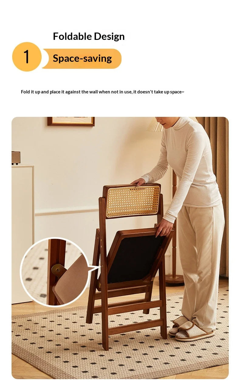 Foldable Wooden Bar Stool High Counter Stool Rattan Back Modern Minimalist Kitchen Island Breakfast Bar Dining Room Furniture