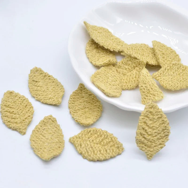 100Pcs 18*27mm Woolen Leaf Padded Flower Appliques for Children's Crafts Headwear Accessories DIY Hair Clips Earing Decoration
