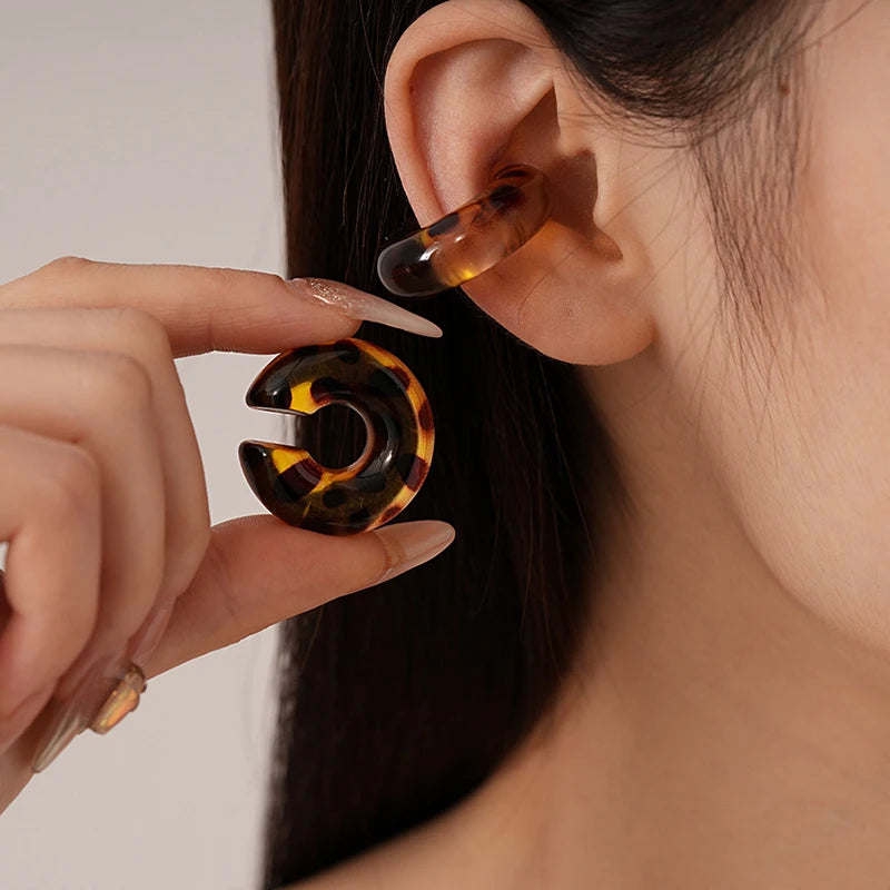 1 Piece Round Leopard Print Ear Clips Earrings For Women C Shape No Piercing Fake Cartilage Ear Cuff Female Jewelry Accessories